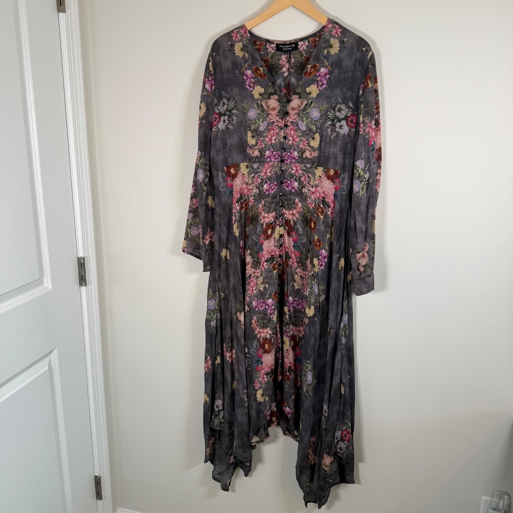 Feathers‎ by Tolani Floral Button Front Floral Print BOHO Midi Dress Small